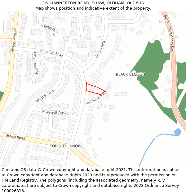 16, HANNERTON ROAD, SHAW, OLDHAM, OL2 8HS: Location map and indicative extent of plot
