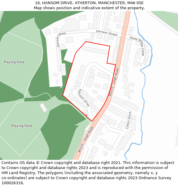16, HANSOM DRIVE, ATHERTON, MANCHESTER, M46 0SE: Location map and indicative extent of plot