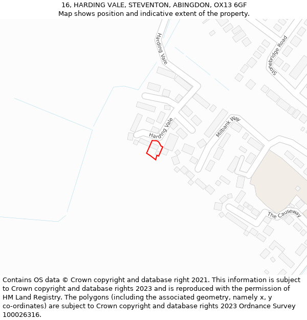16, HARDING VALE, STEVENTON, ABINGDON, OX13 6GF: Location map and indicative extent of plot