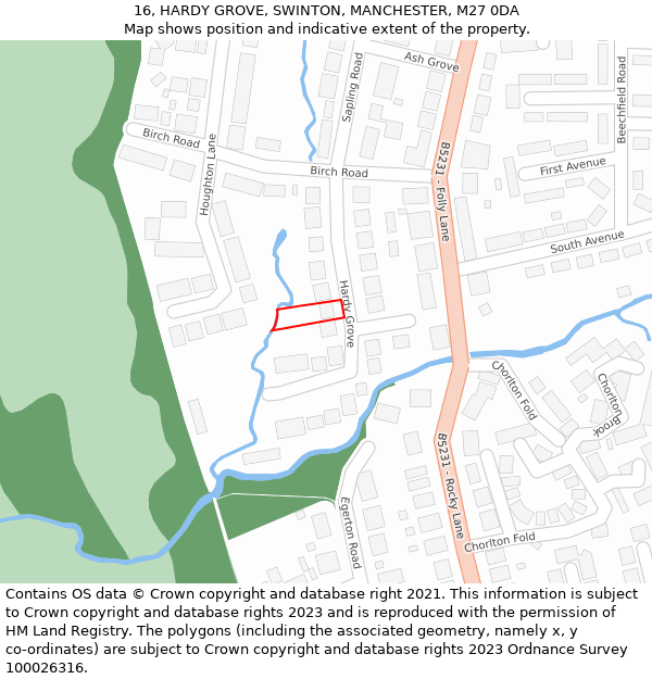 16, HARDY GROVE, SWINTON, MANCHESTER, M27 0DA: Location map and indicative extent of plot