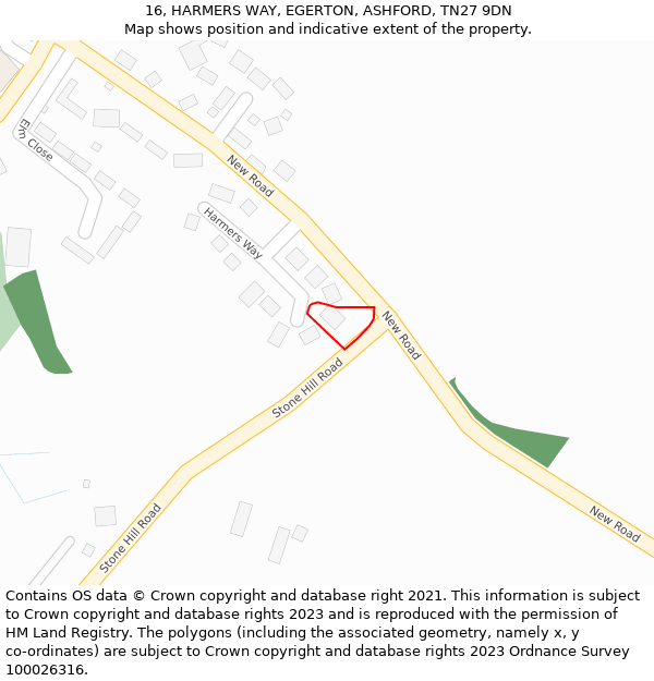 16, HARMERS WAY, EGERTON, ASHFORD, TN27 9DN: Location map and indicative extent of plot