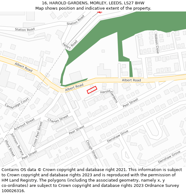 16, HAROLD GARDENS, MORLEY, LEEDS, LS27 8HW: Location map and indicative extent of plot