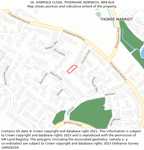 16, HARROLD CLOSE, TAVERHAM, NORWICH, NR8 6UE: Location map and indicative extent of plot