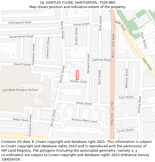 16, HARTLEY CLOSE, HARTLEPOOL, TS26 8BX: Location map and indicative extent of plot