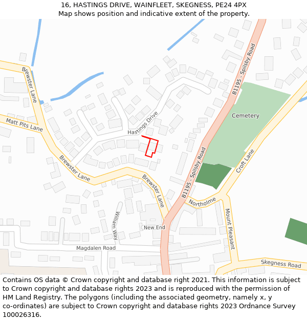 16, HASTINGS DRIVE, WAINFLEET, SKEGNESS, PE24 4PX: Location map and indicative extent of plot