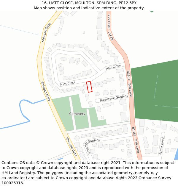 16, HATT CLOSE, MOULTON, SPALDING, PE12 6PY: Location map and indicative extent of plot