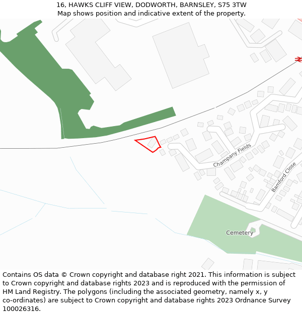 16, HAWKS CLIFF VIEW, DODWORTH, BARNSLEY, S75 3TW: Location map and indicative extent of plot