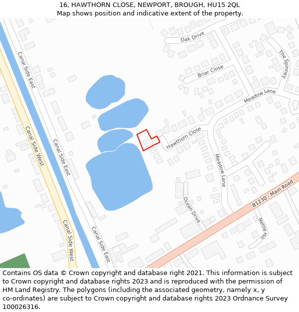 16, HAWTHORN CLOSE, NEWPORT, BROUGH, HU15 2QL: Location map and indicative extent of plot