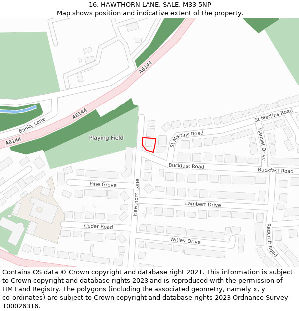 16, HAWTHORN LANE, SALE, M33 5NP: Location map and indicative extent of plot