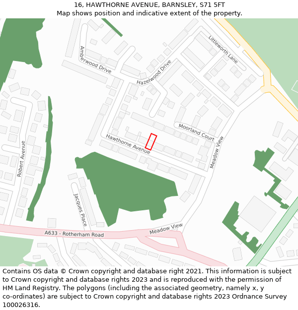 16, HAWTHORNE AVENUE, BARNSLEY, S71 5FT: Location map and indicative extent of plot
