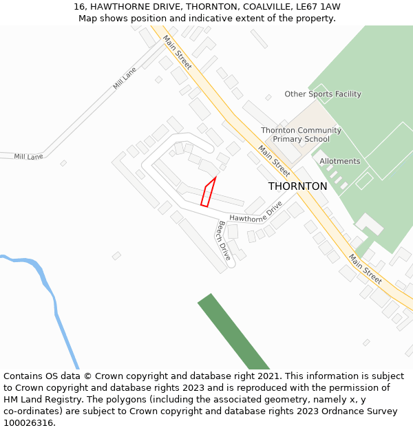 16, HAWTHORNE DRIVE, THORNTON, COALVILLE, LE67 1AW: Location map and indicative extent of plot