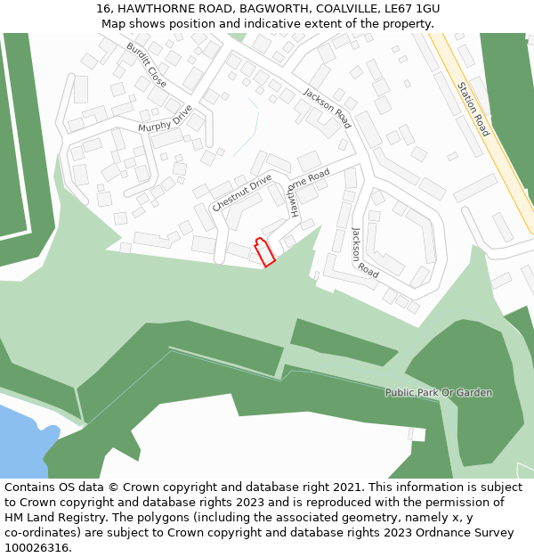 16, HAWTHORNE ROAD, BAGWORTH, COALVILLE, LE67 1GU: Location map and indicative extent of plot