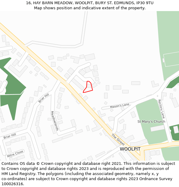 16, HAY BARN MEADOW, WOOLPIT, BURY ST EDMUNDS, IP30 9TU: Location map and indicative extent of plot