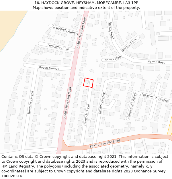 16, HAYDOCK GROVE, HEYSHAM, MORECAMBE, LA3 1PP: Location map and indicative extent of plot