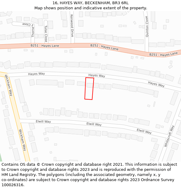 16, HAYES WAY, BECKENHAM, BR3 6RL: Location map and indicative extent of plot