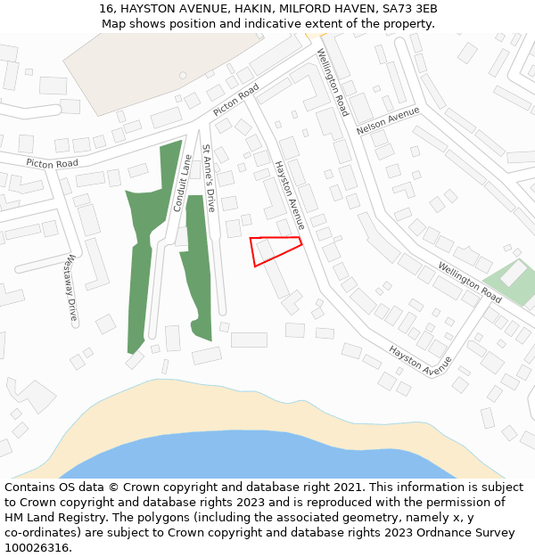 16, HAYSTON AVENUE, HAKIN, MILFORD HAVEN, SA73 3EB: Location map and indicative extent of plot