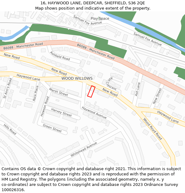 16, HAYWOOD LANE, DEEPCAR, SHEFFIELD, S36 2QE: Location map and indicative extent of plot