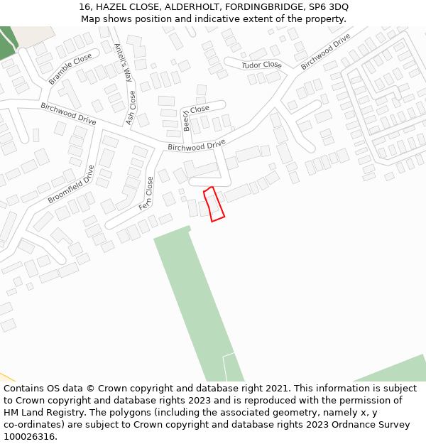 16, HAZEL CLOSE, ALDERHOLT, FORDINGBRIDGE, SP6 3DQ: Location map and indicative extent of plot