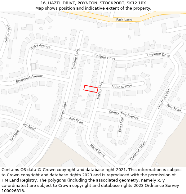 16, HAZEL DRIVE, POYNTON, STOCKPORT, SK12 1PX: Location map and indicative extent of plot