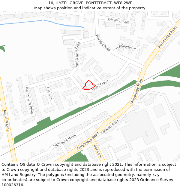 16, HAZEL GROVE, PONTEFRACT, WF8 2WE: Location map and indicative extent of plot