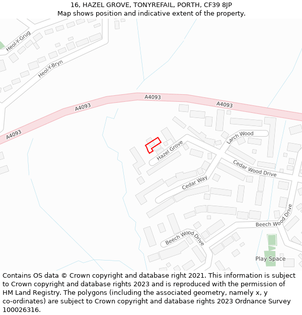 16, HAZEL GROVE, TONYREFAIL, PORTH, CF39 8JP: Location map and indicative extent of plot