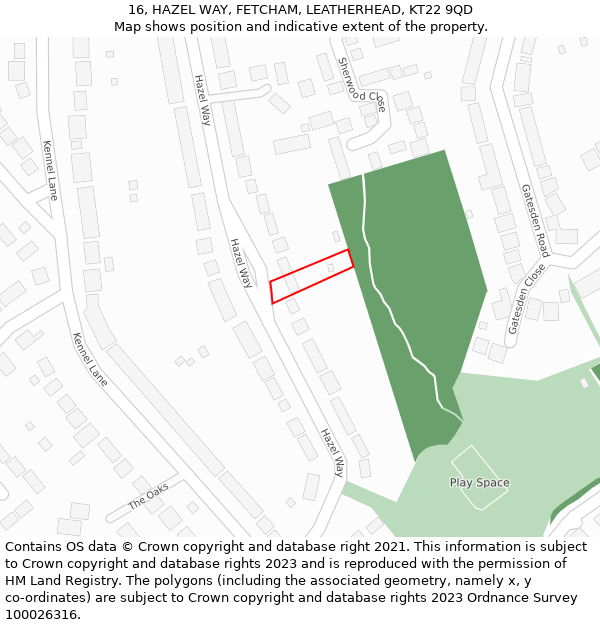 16, HAZEL WAY, FETCHAM, LEATHERHEAD, KT22 9QD: Location map and indicative extent of plot