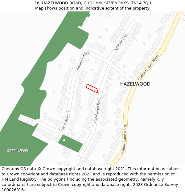 16, HAZELWOOD ROAD, CUDHAM, SEVENOAKS, TN14 7QU: Location map and indicative extent of plot