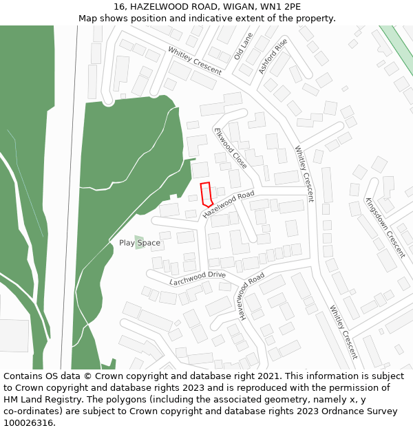 16, HAZELWOOD ROAD, WIGAN, WN1 2PE: Location map and indicative extent of plot