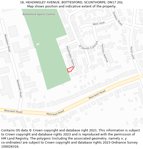 16, HEADINGLEY AVENUE, BOTTESFORD, SCUNTHORPE, DN17 2GL: Location map and indicative extent of plot