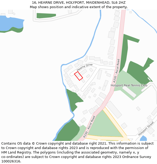 16, HEARNE DRIVE, HOLYPORT, MAIDENHEAD, SL6 2HZ: Location map and indicative extent of plot