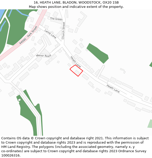 16, HEATH LANE, BLADON, WOODSTOCK, OX20 1SB: Location map and indicative extent of plot