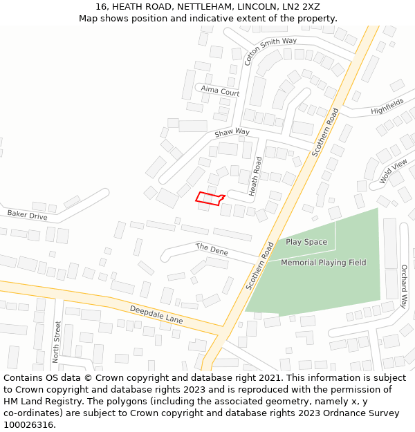 16, HEATH ROAD, NETTLEHAM, LINCOLN, LN2 2XZ: Location map and indicative extent of plot