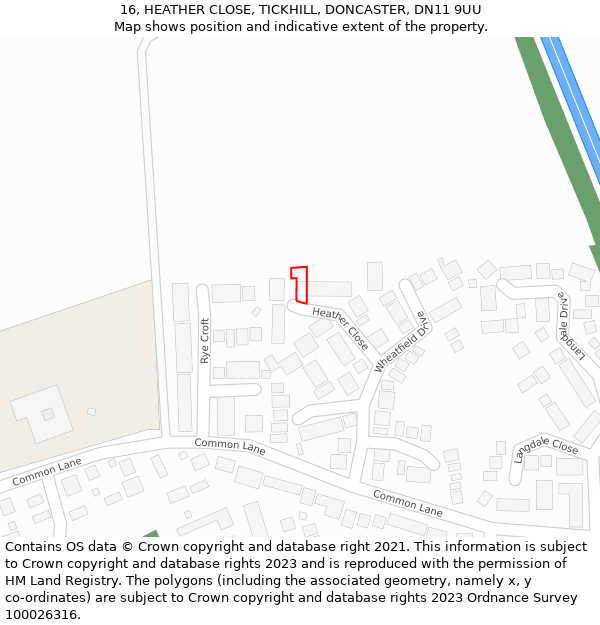 16, HEATHER CLOSE, TICKHILL, DONCASTER, DN11 9UU: Location map and indicative extent of plot