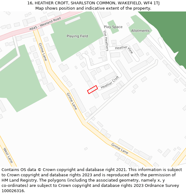 16, HEATHER CROFT, SHARLSTON COMMON, WAKEFIELD, WF4 1TJ: Location map and indicative extent of plot