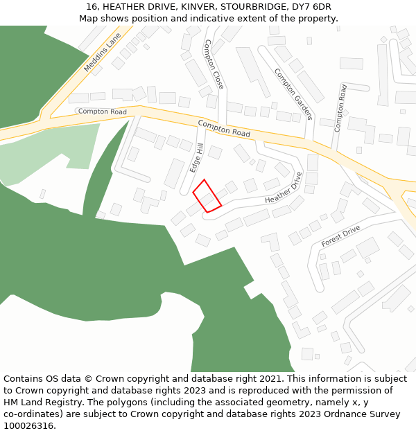 16, HEATHER DRIVE, KINVER, STOURBRIDGE, DY7 6DR: Location map and indicative extent of plot