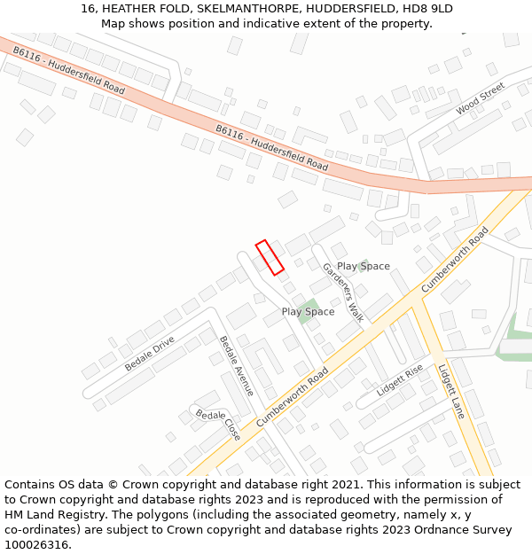 16, HEATHER FOLD, SKELMANTHORPE, HUDDERSFIELD, HD8 9LD: Location map and indicative extent of plot