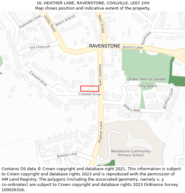 16, HEATHER LANE, RAVENSTONE, COALVILLE, LE67 2AH: Location map and indicative extent of plot