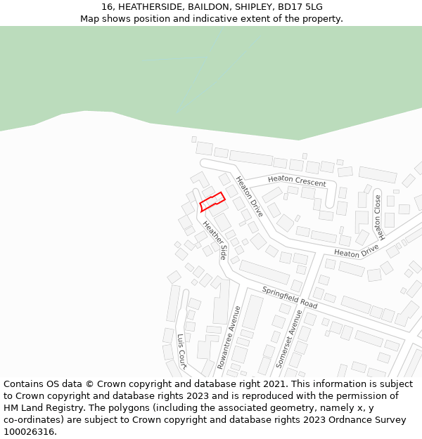16, HEATHERSIDE, BAILDON, SHIPLEY, BD17 5LG: Location map and indicative extent of plot
