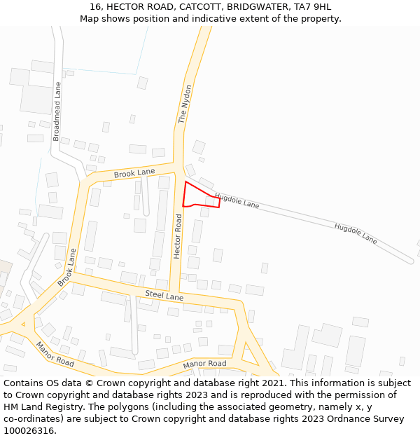 16, HECTOR ROAD, CATCOTT, BRIDGWATER, TA7 9HL: Location map and indicative extent of plot