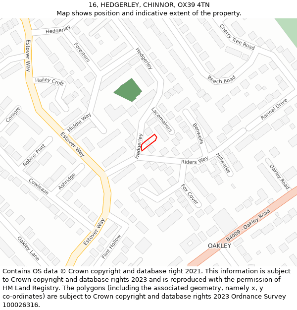 16, HEDGERLEY, CHINNOR, OX39 4TN: Location map and indicative extent of plot