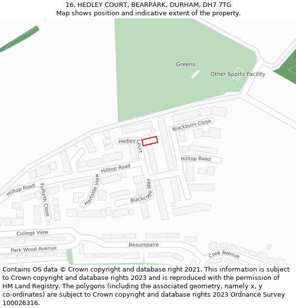 16, HEDLEY COURT, BEARPARK, DURHAM, DH7 7TG: Location map and indicative extent of plot