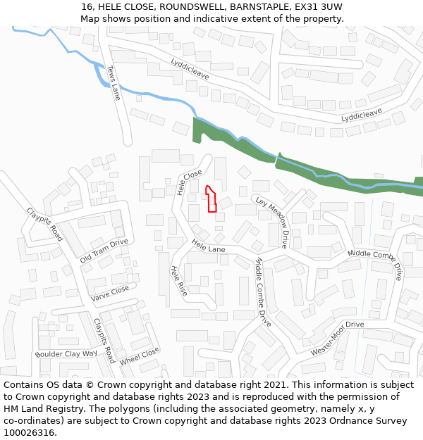 16, HELE CLOSE, ROUNDSWELL, BARNSTAPLE, EX31 3UW: Location map and indicative extent of plot