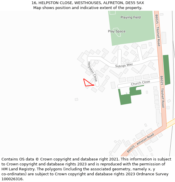 16, HELPSTON CLOSE, WESTHOUSES, ALFRETON, DE55 5AX: Location map and indicative extent of plot