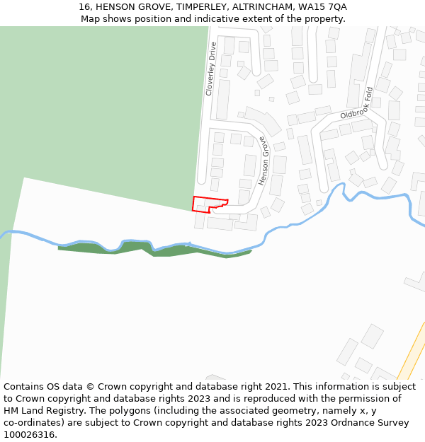 16, HENSON GROVE, TIMPERLEY, ALTRINCHAM, WA15 7QA: Location map and indicative extent of plot