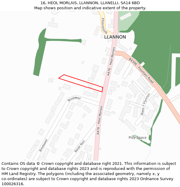 16, HEOL MORLAIS, LLANNON, LLANELLI, SA14 6BD: Location map and indicative extent of plot