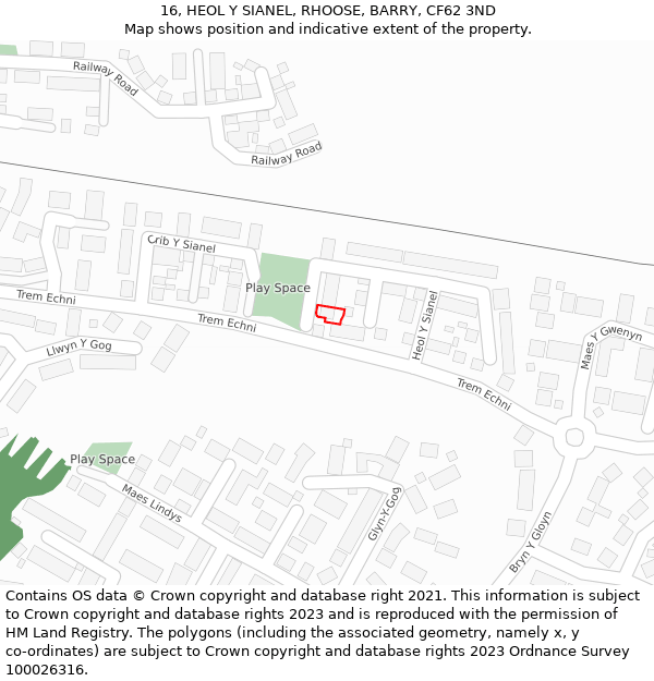 16, HEOL Y SIANEL, RHOOSE, BARRY, CF62 3ND: Location map and indicative extent of plot