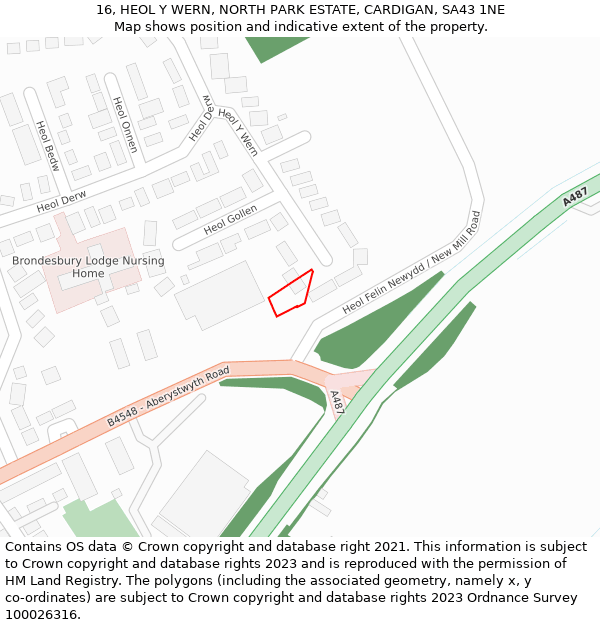 16, HEOL Y WERN, NORTH PARK ESTATE, CARDIGAN, SA43 1NE: Location map and indicative extent of plot