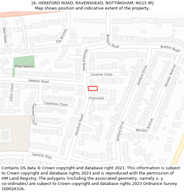 16, HEREFORD ROAD, RAVENSHEAD, NOTTINGHAM, NG15 9FJ: Location map and indicative extent of plot