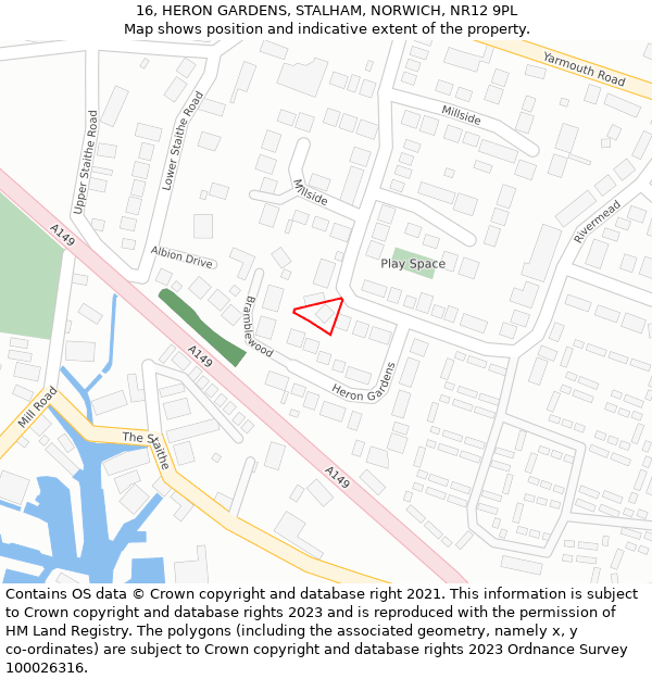 16, HERON GARDENS, STALHAM, NORWICH, NR12 9PL: Location map and indicative extent of plot