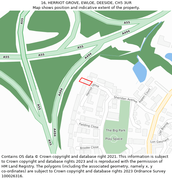 16, HERRIOT GROVE, EWLOE, DEESIDE, CH5 3UR: Location map and indicative extent of plot